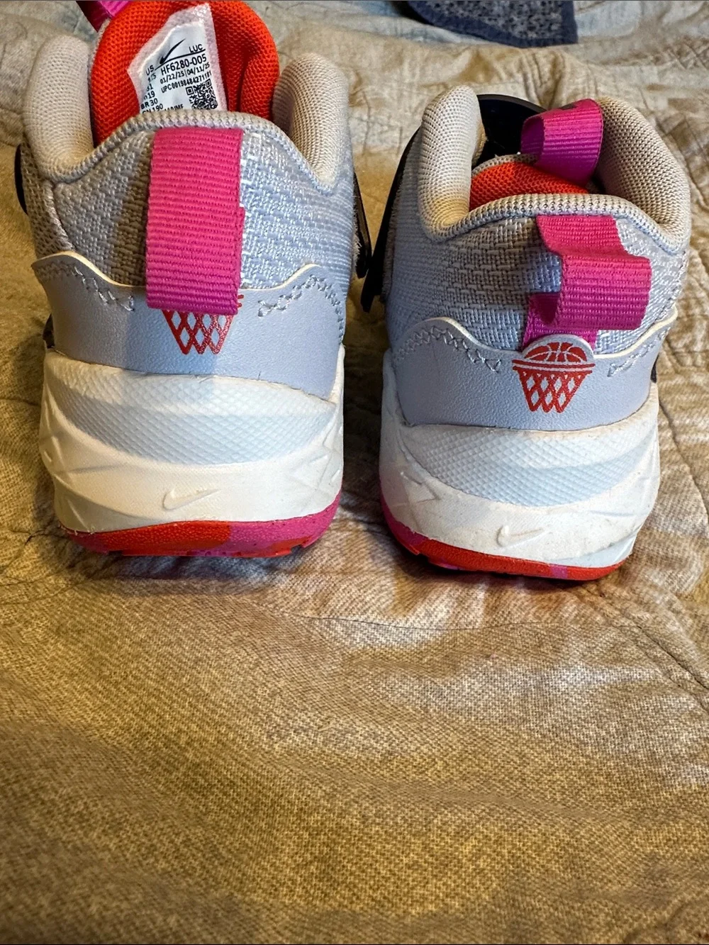 Nike Kids White and Pink Athletic Sneakers with Navy Strap basketball. See Note